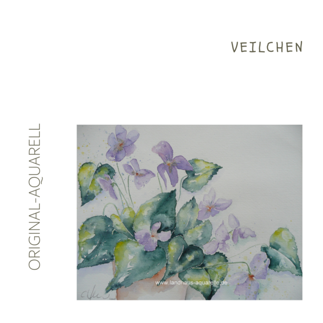 Endlich Frühling: Veilchen, Original-Aquarell (Apfelblüte, Frühling & Co.)