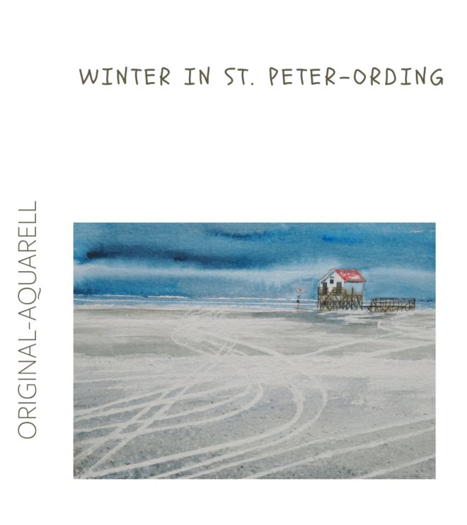 Eiderstedt im Winter: Strand von St. Peter-Ording, Original-Aquarell