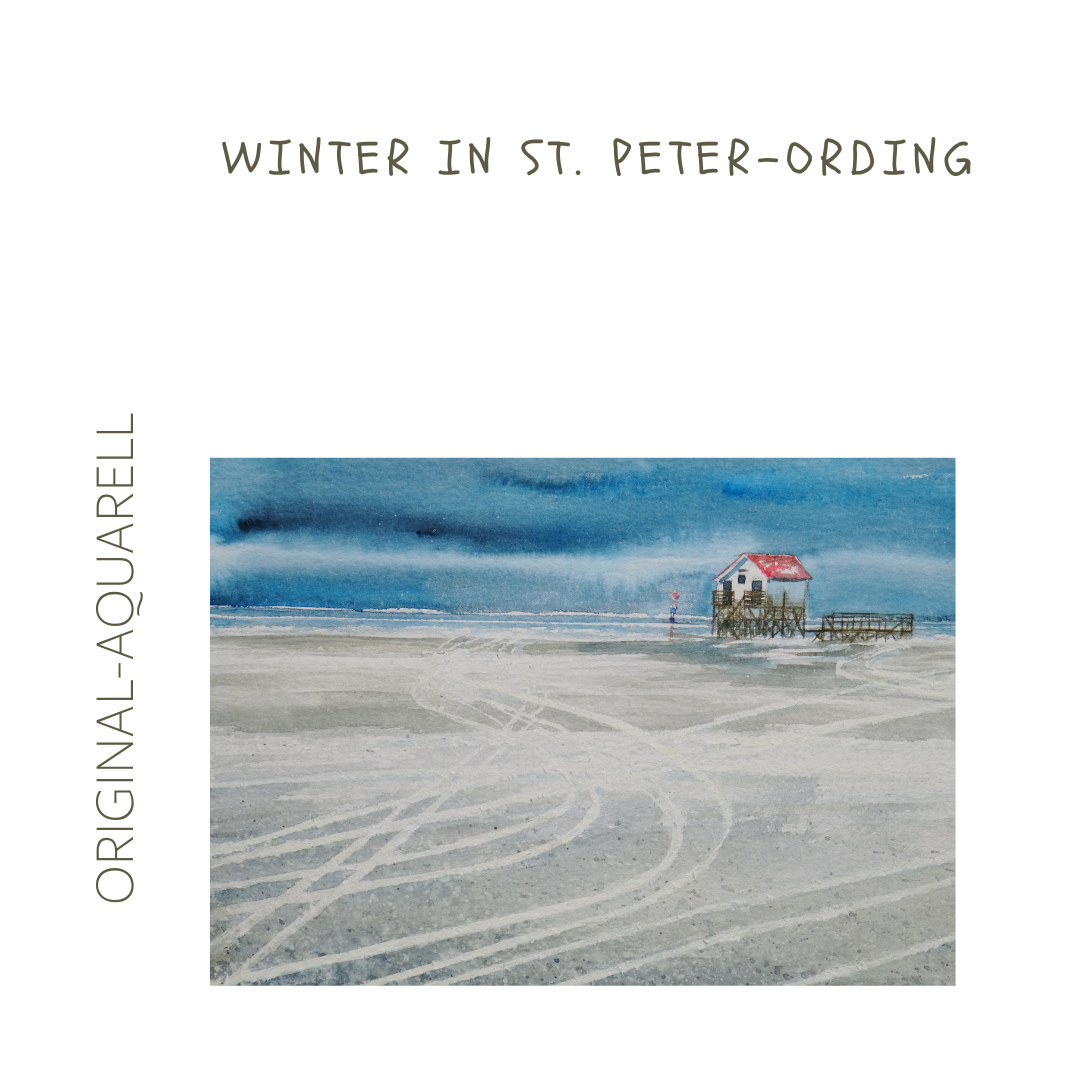 Eiderstedt im Winter: Strand von St. Peter-Ording, Original-Aquarell
